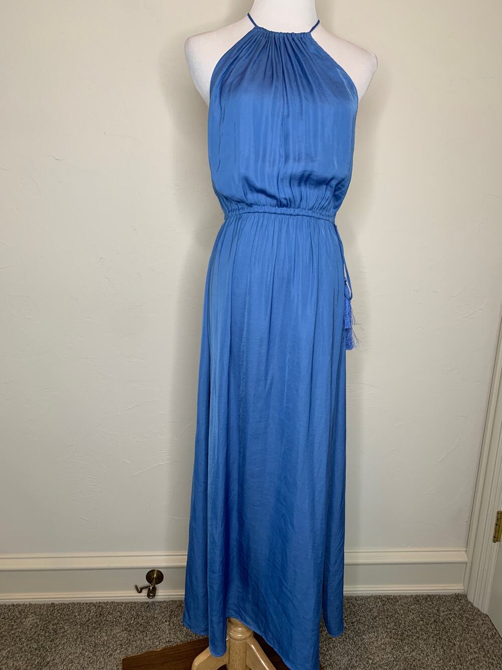 LOFT Sky Blue High Neck Halter Maxi Dress Sz XS Petite